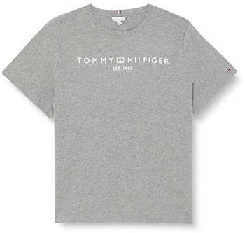 Tommy Hilfiger Damen T-Shirt Kurzarm Curve Regular Logo Rundhalsausschnitt, Grau (Medium Grey Heather), 48