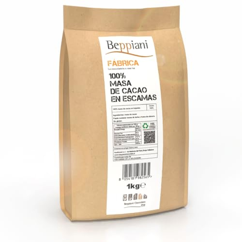 Beppiani Masse de cacao 100 % en copeaux 1 kg | Fondant 100 %, sans sucres ajoutés, pièces irrégulières prêtes à fondre, fabriqué en Italie