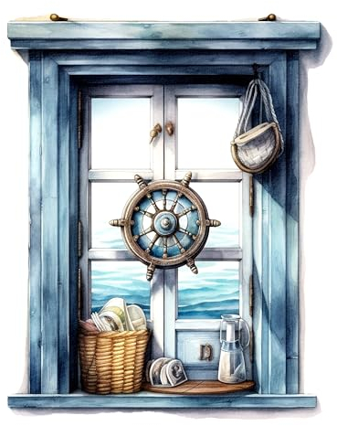 GRAZDesign Wandtattoo Fenster Maritim für Bad und Wohnzimmer, Wandsticker Watercolor Stile, Ozean, in vier Größen - 57x57cm