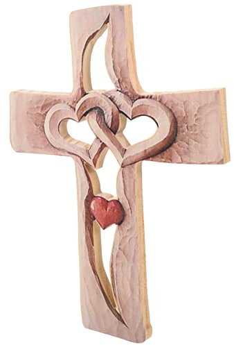 PRETYZOOM Exquisites Geschnitztes Kreuz Aus Holzherz- Wandbehang Heimdekoration Religiöses Kreuz-Ornament