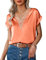 Zeagoo Chemisier Femme ete Satin Chemise à col en V La Soie Élégante Blouse Chic Manche Courte Tunique Orange XXL