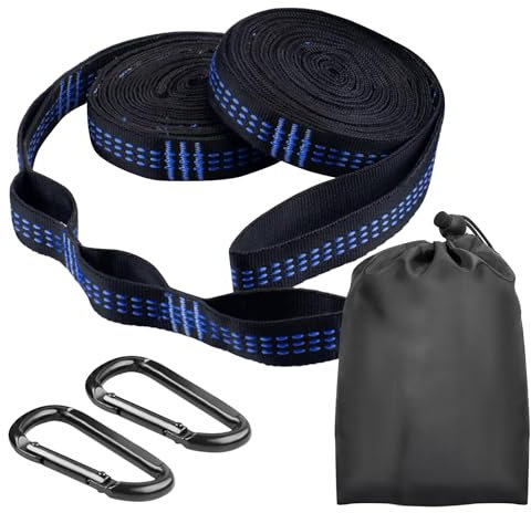 LMOOON Hamac Fixation 2m*2,5cm 2 Sangle pour Hamac Fixation Hamac avec 2 Crochets d'Accessoires pour Hamac De Camping pour Balancoire Arbres Sangle De Hamac avec Sac De Rangement Charge Max 300Kg