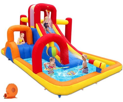 Baralir Perfect Garden-Sized Bouncy Castle with Entertainment Bundle, Inflatable Water Slide, Tough Construction, Easy Setup, and UK Safety Standards