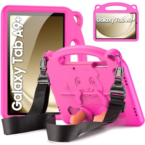 DUZZONA Funda Infantil paraSamsung Galaxy Tab A9 Plus 11 Pulgadas 2023 (SM-X210/X216/X218), Estuche Antigolpes con Asa, con Correa de Hombr, para Tab A9 Plus 11, Magenta