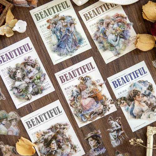 Scrapbooking Zubehör Stickers Set 180Pcs, Bullet Journal Sticker PET Retro Zeichen Scrapbooking Vintage Sticker Aufkleber Deko für Hochzeit,Fotoalbum,Kalender(Painting)