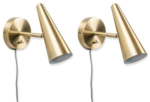ValueLights | Brushed Antique Brass Cone Wall Lights | Wall Lamps & Sconces, Home Décor & Improvement Essential | Set of 2 | Includes LED Bulbs