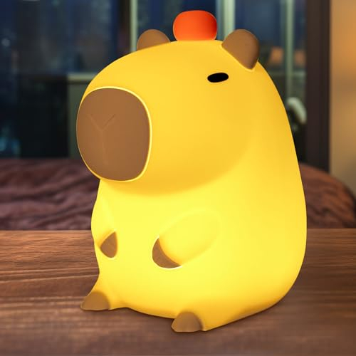 GIACOMO Capybara Lampe, Nachtlicht Kinder Silikon Mit Timer, Baby Kinder Aufladbar LED Touch Lampe, Stilllicht Dimmbar, Niedliche Zimmerdekorationen, Lustige Geschenke