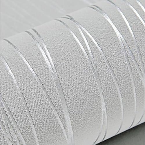 Swehooirt Grey Striped Wallpaper Modern Silver Metallic Striped Effect Wallpaper Flocking Textured for Bedroom Living Room TV Backdrop Hallway Lounge Hall