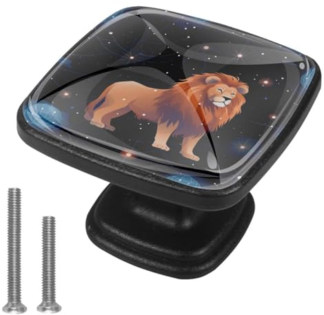 Schrank-/Schubladenknöpfe – 4 Stück, ABS-Glas, Drückergriffe, Helfer mit Sternbild Löwe, Sternenhimmel, Türknauf für Küche, Kleiderschrank, Schrank