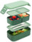 Bugucat Lunch Box 1300ML, 2 Strati Porta Pranzo con 3 Scomparti, Contenitore Pranzo Impilabile Porta Portapranzo da Ufficio, Bento Box con Forchetta e Cucchiaio Microonde Sicuro,Verde