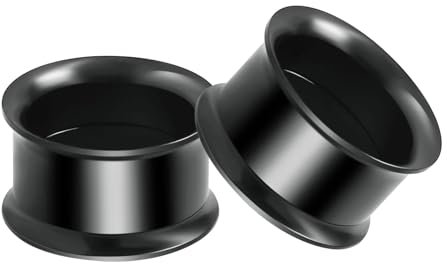 Ayoiow 14mm Plug, 2 STK Ohr Plug Tunnel, Tunnel Chirurgenstahl Set für Herren Ohrringe Plug Schwarz Reifen Tunnel 14mm