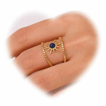 Crymystal Bohemian Blau Emaille Ring für Frauen 18k Edelstahl Knöchel Ring Hohl Sonne Stapel Ring Vintage offene Finger Ring Verstellbare Ring Schmuck Mädchen Geschenk