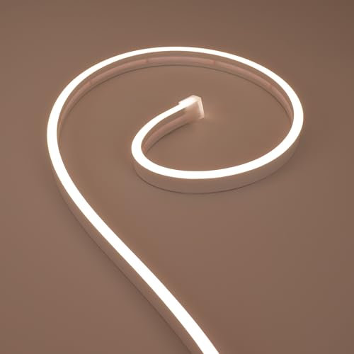 JOYLIT 24V Neon LED Strip 5M 3000K Warmweiss Aussenbereich, 6x12MM Flexible LED Streifen Neon Weiß IP67 Wasserdicht, CRI 90+ Sehr Hell LED Band für Küche, Terrasse (Keine Stromzufuhr)