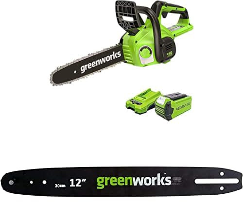 Greenworks Motosega a Batteria, Lunghezza Barra 12 Pollice (30cm), Batteria 40V 2Ah e Caricabatterie + Greenworks 30cm barra a catena