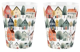Houses & Trees Egg Cups Set - Multicoloured Urban Streets Patterned Presents - Pack of 2 Ceramic Egg Cups/Holders Kitchenware/Shot Glasses Drinkware Boxed Gift