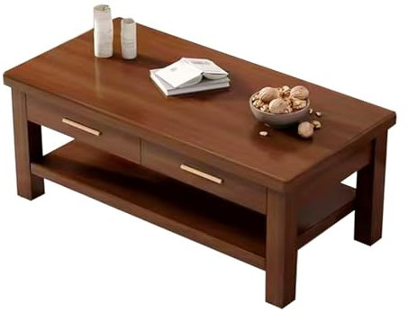 Couchtisch aus Holz for das Wohnzimmer, Doppeldecker-Couchtisch mit 2 Schubladen und Ablagefach, 31,5 Zoll lang und 23,6 Zoll breit, Beistelltisch for den Haushalt, Computertisch (Farbe: A1, Größe: 80