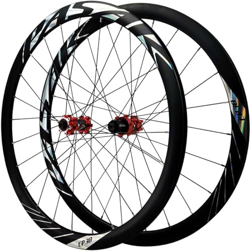 700C Rennrad-Radsatz Mit Scheibenbremse, Steckachse, Doppelwandige Aluminiumfelgen, 24-Loch-Nabe for 8-12-Gang-Kassettenfahrradräder, 2108 G(Red)