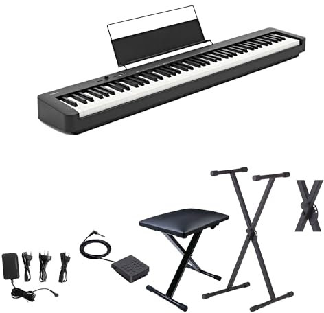 MusicalStore2005 Set Scolastico per Casio CDP-S110 Nero Piano Digitale 88 Tasti Pesati - Completo di Stand a X, Panchetta Regolabile, Alimentatore e Pedale