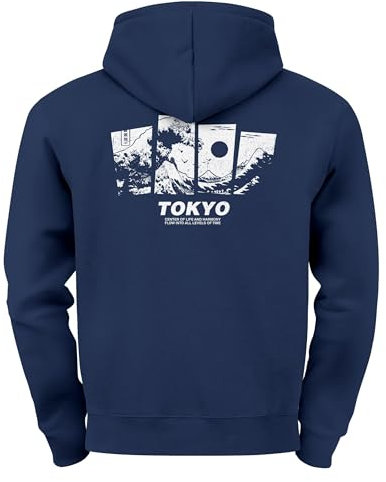 Neverless® Hoodie Backprint Herren Japan Tokyo Große Welle Kanagawa Japanische Kunst Männer Kapuzenpulli Fashion Streetstyle Navy 4XL