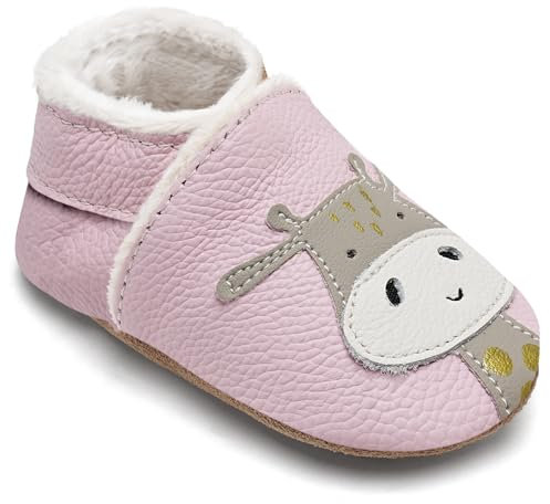 IceUnicorn Chausson Cuir Bébé Hiver Fourré Peluche Chaude Souple Fille Garçon Pantoufles (Rose Girafe, 6-12 Mois)