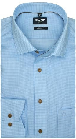 OLYMP Luxor Modern Fit Herren Businesshemd | Hellblau Struktur | Global Kent Kragen Gr. 41