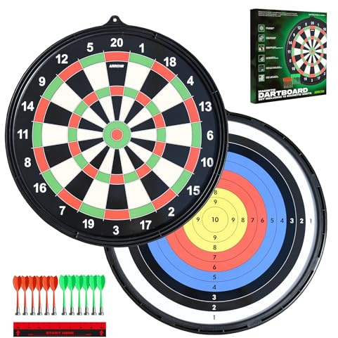 Arrow180 Magnetic Dartboard Set, 17 Inch Reversible Board Game, 12 Magnetic Darts, Wall Hanging Kit Included, Black