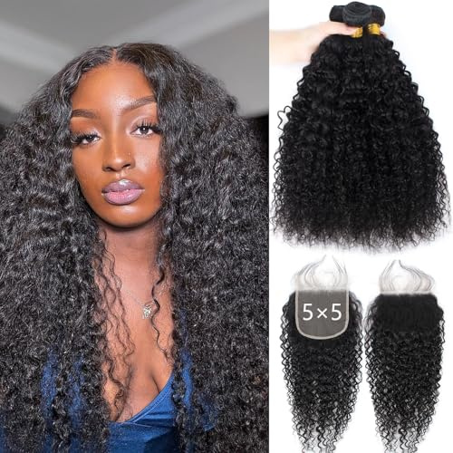 12A Curly Human Hair with 4.7x4.7 HD Lace Closure (18 20 22 22 16 16 6.3) 100% Unprocessed Brazilian Virgin Human Hair Body Wave with Closure