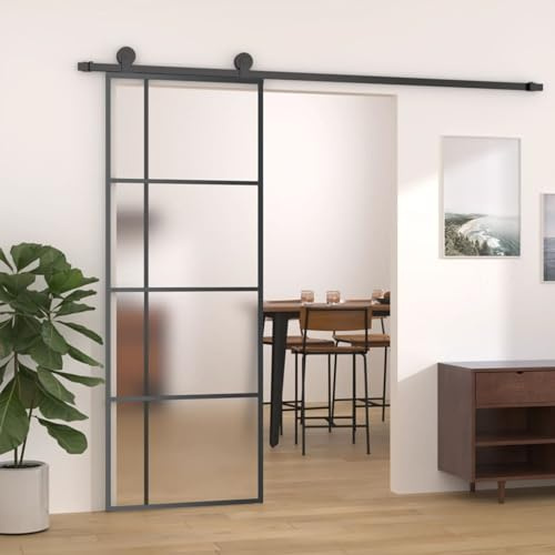 Juroupi Puerta corredera ESG Vidrio y Aluminio Negra Puertas Correderas para Cocina 76x205 cm