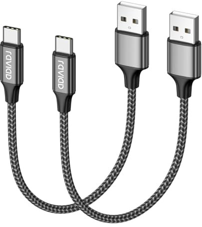 RAVIAD Cavo USB Tipo C Corto [2Pezzi, 0.15m] Nylon Cavo USB C di Ricarica Rapida e Trasferimento Dati per iPhone 17 16 15 Pro Max, Samsung Galaxy S24 S23 S22 S21 S20 Note 10, MacBook, Pixel, OnePlus