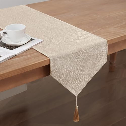 SEASHORE TREE Tischläufer Leinen, Hochwertiger Tischläufer Tischwäsche Uni einfarbig Pflegeleicht Kollektion, Tischläufer für Ganze Jahr, Tischläufer Beige 35 x 240 cm