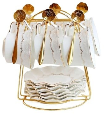 Lot de 6 tasses à café de luxe en céramique avec cuillère style tasse à thé de l'après-midi