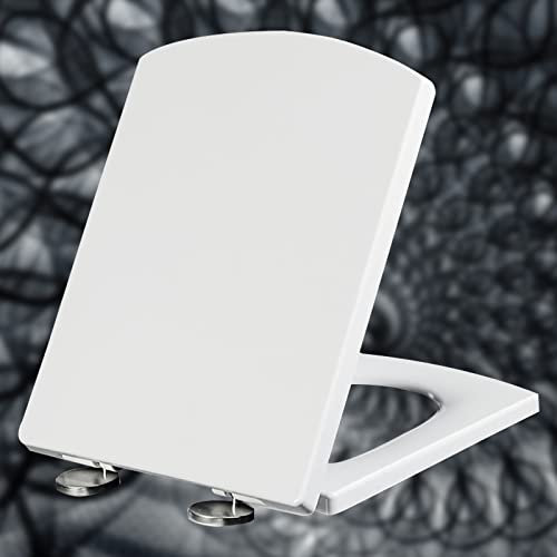 Lunette WC carrée avec fermeture amortie et charnières réglables à fermeture lente Blanc 34,5 x 43 cm