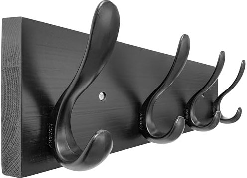 HONSKY Coat Rack Wall Mounted,Wooden Coat Rack with 4 Double Hooks,Wall Coat Rack,Coat Hanger Wall Mounted,Wooden Coat Rack,Black/Black