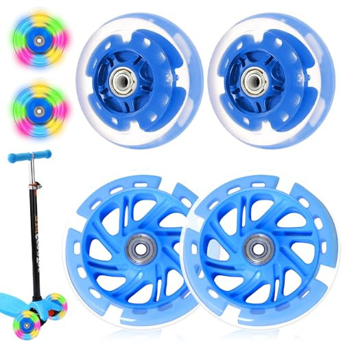 YANGUN Scooter Ersatzräder, 2 Paar Leuchtende Stunt Scooter Rollen, 80mm,120mm Leuchtende Scooter-Räder, Stunt Scooter Räder LED-Lichtrollen mit ABEC, 7 Kugellager, Rollerräder für Allerlei Scooter
