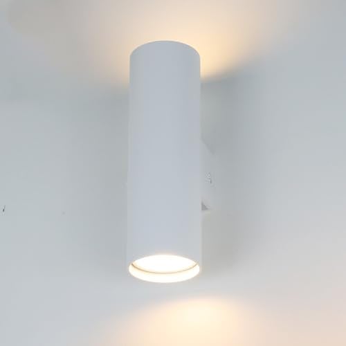 Alpinaluz Aplique de Pared Cilíndrico Blanco – Luz Bidireccional Arriba y Abajo – 2 Casquillos GU10 – Diseño Moderno Metálico para Pasillos, Entradas, Dormitorios y Salones
