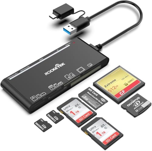 Lector de Tarjetas de Memoria 7 en 3 Conector (USB+USB-C+Lightning) Lector de Tarjetas SD Card Reader para SD/TF/CF/Micro SD/XD/MS Lector, Lector Tarjetas Micro SD para iPhone/iPad/MacBook/Samsung