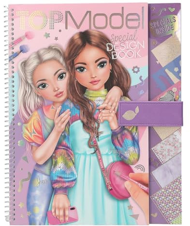 Depesche 13584 TOPModel - Malbuch mit 33 vorgedruckten Seiten zum Gestalten von Outfits, Set inkl. Papier, Schablone, Sticker uvm, weiß