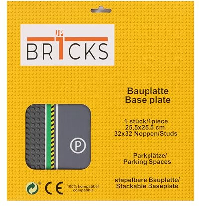 JP BR1CKS - Straßenplatten 32x32 (25,5 cm x 25,5 cm), Straßengrundplatten, Stadt, Straße, Spielzeug kompatibel mit Allen großen Marken (Parkplatz Straßenplatte, 1, Stück)