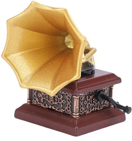 Yechiry Puppenhaus-Vintage-Grammophon, Retro-Mini-Grammophon-Spieluhr für Schlafzimmer und Wohnzimmer, Miniatur-Phonograph-Zubehör, Komplizierte Details für Sammlerausstellungen