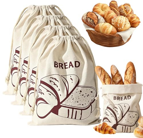 4 Stück Wiederverwendbare BrottüTe, Brotsack,30X40 cm, mit Kordelzugverschluss, Geeignet zur Aufbewahrung Von Brot, Baguettes, obst Und Gemüse