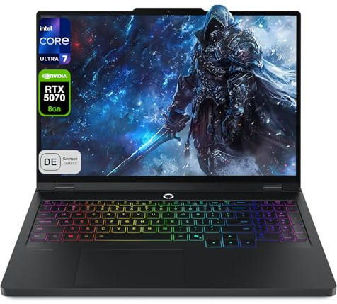 Lenovo Legion Pro 5i AI-Powered Gaming Laptop, Intel Core Ultra 7 255HX, 64 GB DDR5 RAM, 1 TB PCIe SSD, display OLED da 16, NVIDIA RTX 5070, layout tastiera tedesca, W11 Home, Eclipse Black