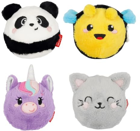 LEGAMI Bouncing Gang – 4er Set (Panda, Biene, Einhorn, Kitty), lustige Springbälle mit Tier-Gesichtern, perfektes Mitbringsel für Kindergeburtstag & kleines Geschenk