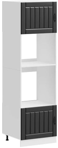 mtlskopl Lucca Armoire de cuisine à 2 places, noire, 60 x 57 x 207 cm, avec espace de rangement pour four et micro-ondes
