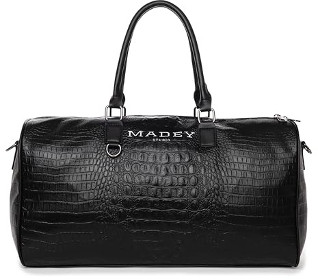 Madey Studio - Weekender schwarz. Kunstleder. Premium Reisetasche & Sporttasche in Kroko Optik. 20cmx25cmx45cm, 22,5 L, Elegant für Reisen, Gym & Business (Classic)