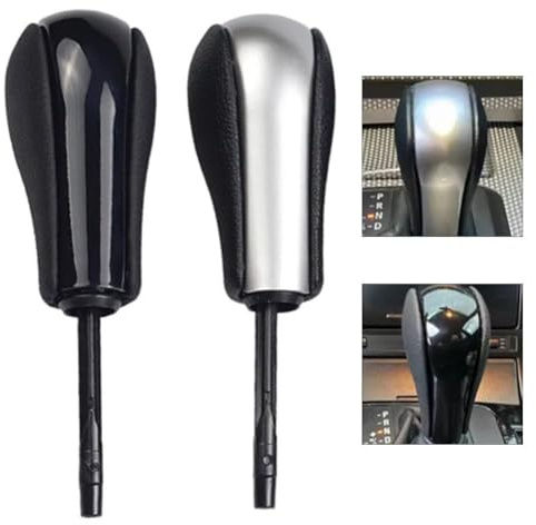 Automatischer Schaltknauf Abdeckung für BMW E39 E46 E53 E60 E61 E81 E82 E87 E90 E91 E92 E93 Z3 Z4 X5 X3, PU-Leder ABS, ergonomischer Griff, einfache Installation, silberschwarz, Auto-Innen-Upgrade