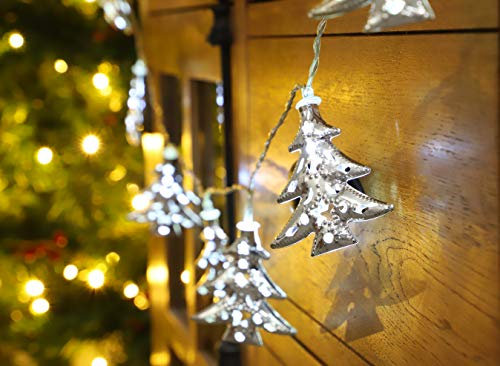 Christmas Concepts® 10 White LED Metal Silver Christmas Tree Shaped Lights - Christmas Lights