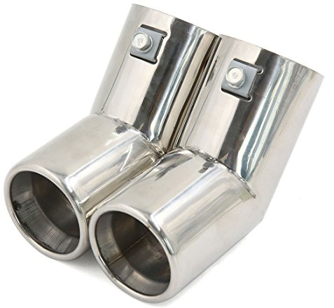sourcingmap 60mm Tip Bent Dual Exhaust Muffler Tail Pipe Silver Tone for Car