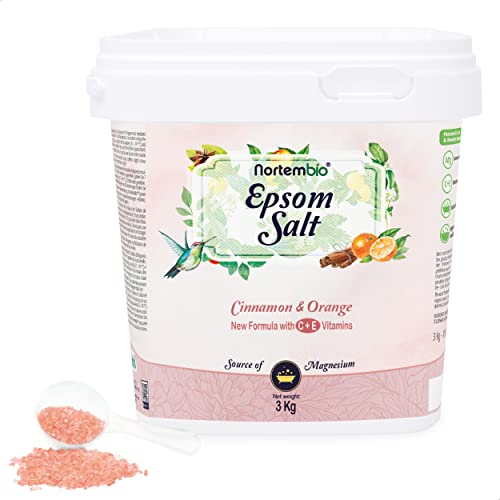 Nortembio Epsom Salz 3 Kg. Neuartigen Duft von Zimt Orange. Hydratisiert mit Vitamin C und E. Badesalz und Körperpflege. E-Book Inklusiv.