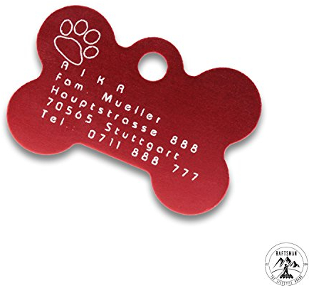 Raftsman Hundemarke mit Gravur - ID Tag - Adressanhänger - Adressschild - Individuelle - Personalisiert - Diamantgravur (Rot)