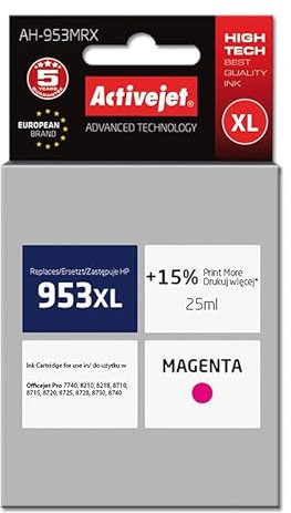 ActiveJet ah-953mrx 25 ml 1800 Seiten violett Tintenpatrone – Druckerpatronen (HP, Violett, Officejet Pro 7740, 8210, 8218, 8710, 8715, 8720, 8725, 8728, 8730, 8740, 25 ml, 1800 Seiten, No. 953 x L)